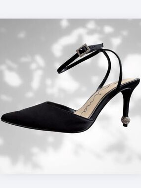 Nina Nasha BLACK HIGH-HEEL PUMPS Ankle Strap (Women), Size 7.5